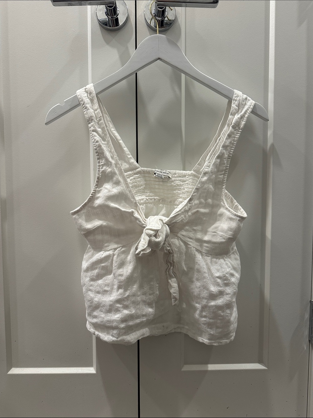 American Eagle Outfitters White Front-Tie Cotton Tank